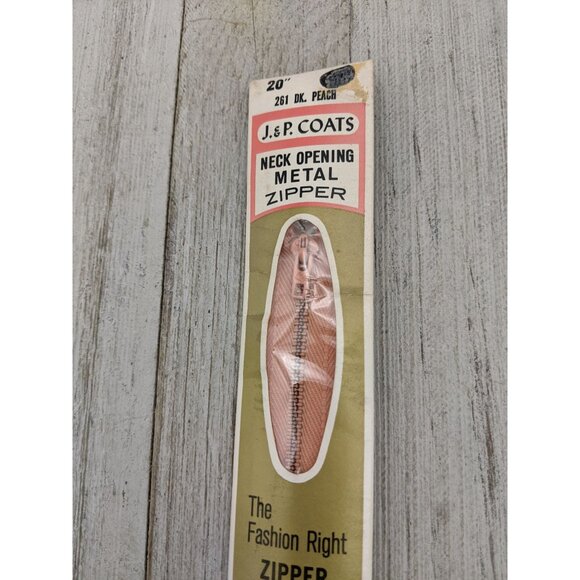 Vintage J&P Coats Neck Opening Metal Zipper 20" Dark Dk Peach 261 - Picture 2 of 4